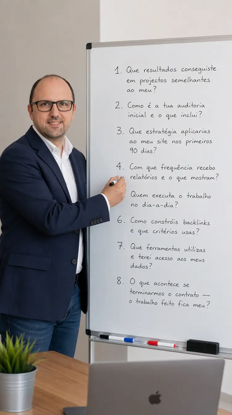 Consultor SEO em Lisboa a analisar o posicionamento local de um negócio
