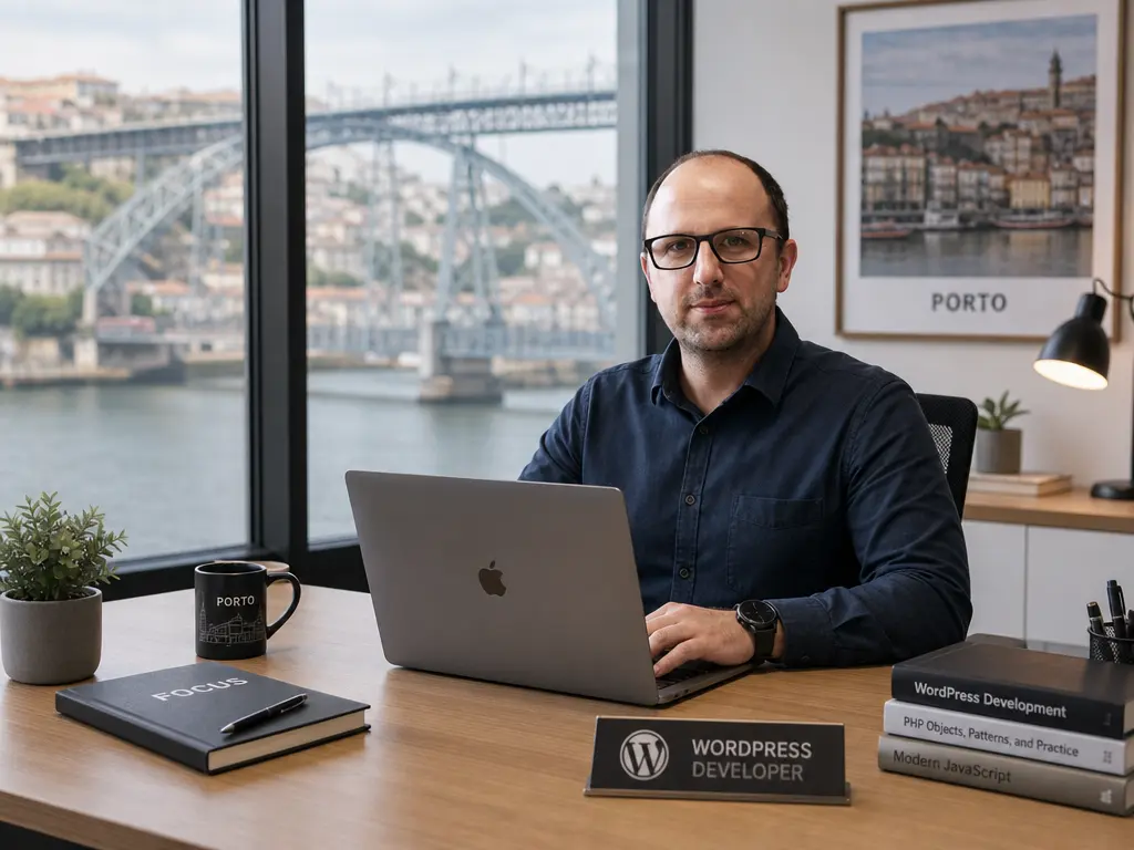 Manutenção WordPress — especialista a trabalhar no portátil